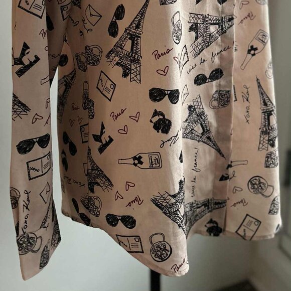 Karl Lagerfeld Paris Dusty Blush Fun Paris Print Blouse w/ Hidden Placket – US M - Picture 5 of 11